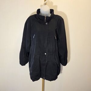 Liz Claiborne Black Mockneck Full Zip Up Button Snap 3/4 Sleeve Jacket XL